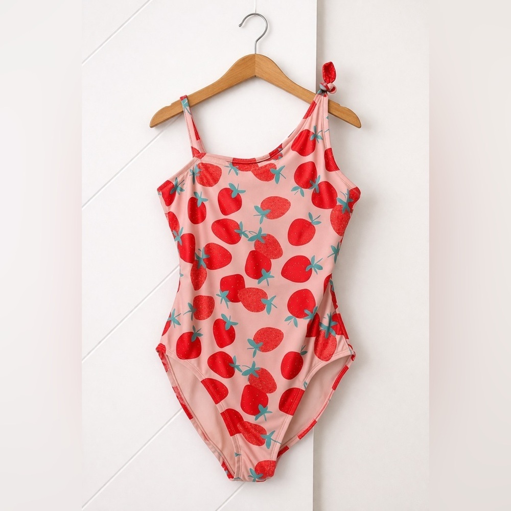 GAP Kids Strawberry Print One Piece Swimsuit XL Pink Red Cute Summer
